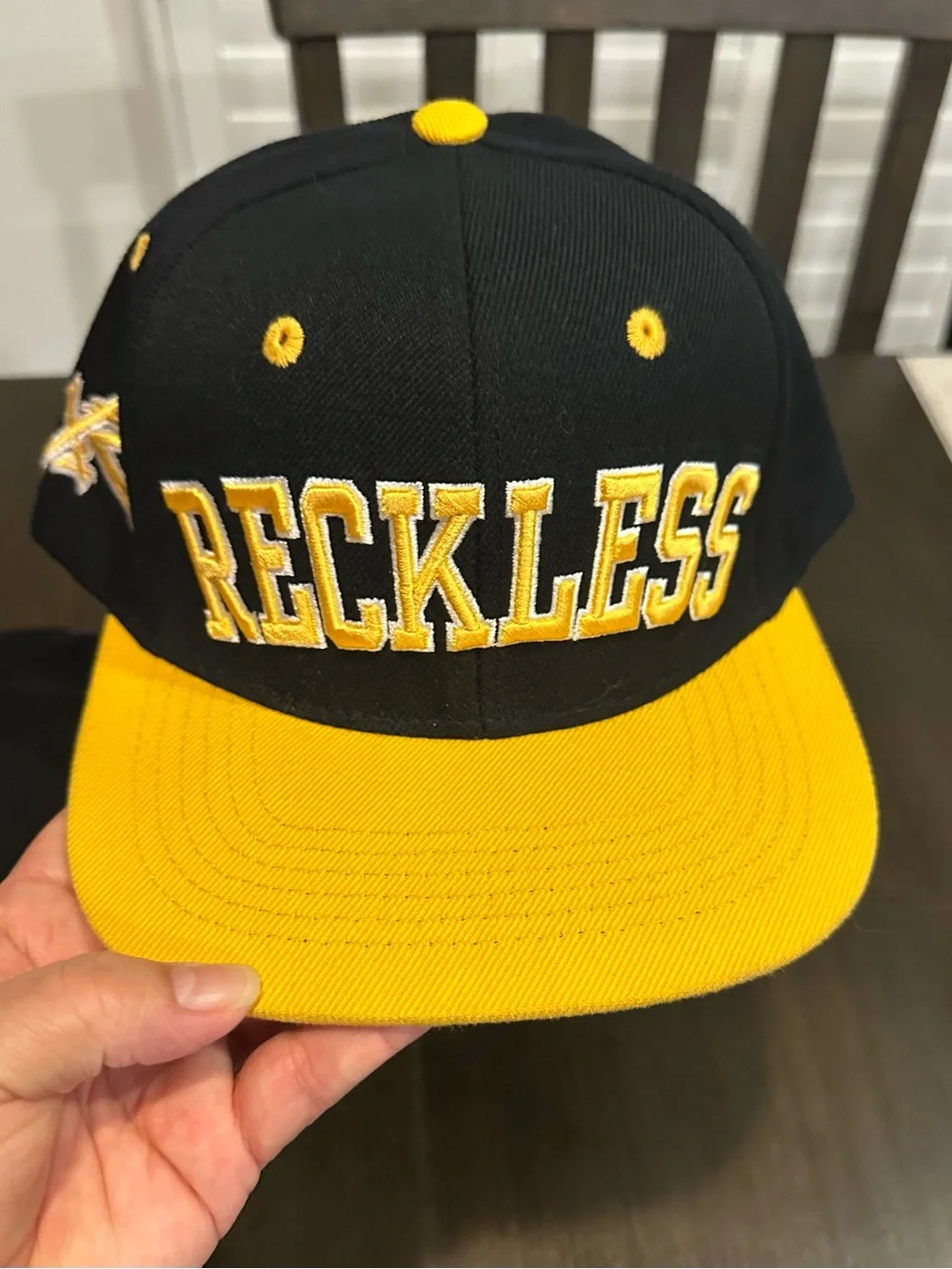 2 -Young & Reckless Block Letter Snapback Hats - Black/Yellow & Black/Purple
